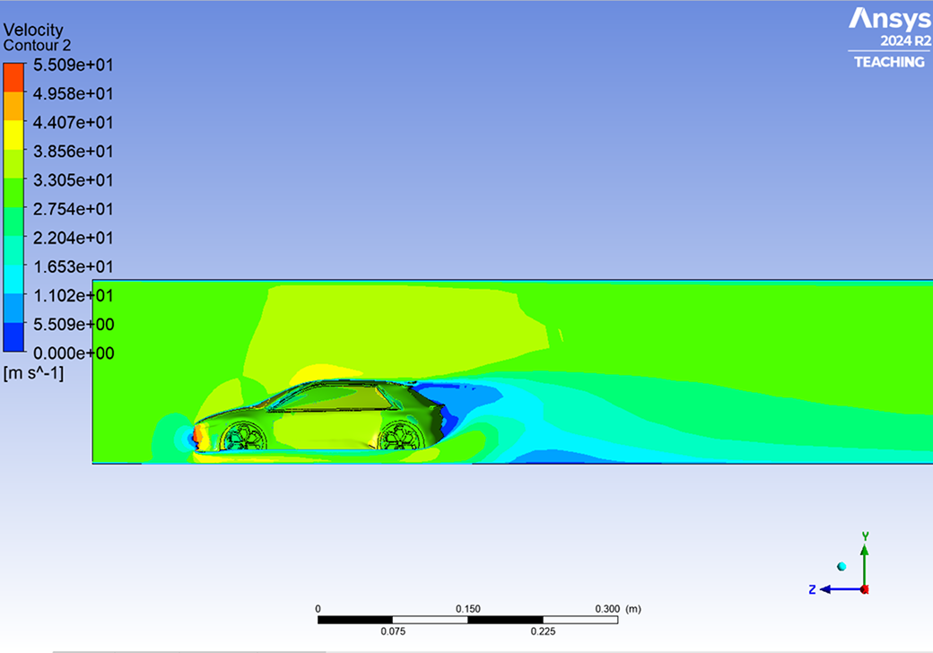 EV hatchback CFD velocity contour